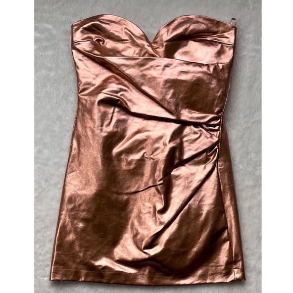 New ZARA Strapless Faux Leather Dress Metallic Corset mini dress - Picture 14 of 16